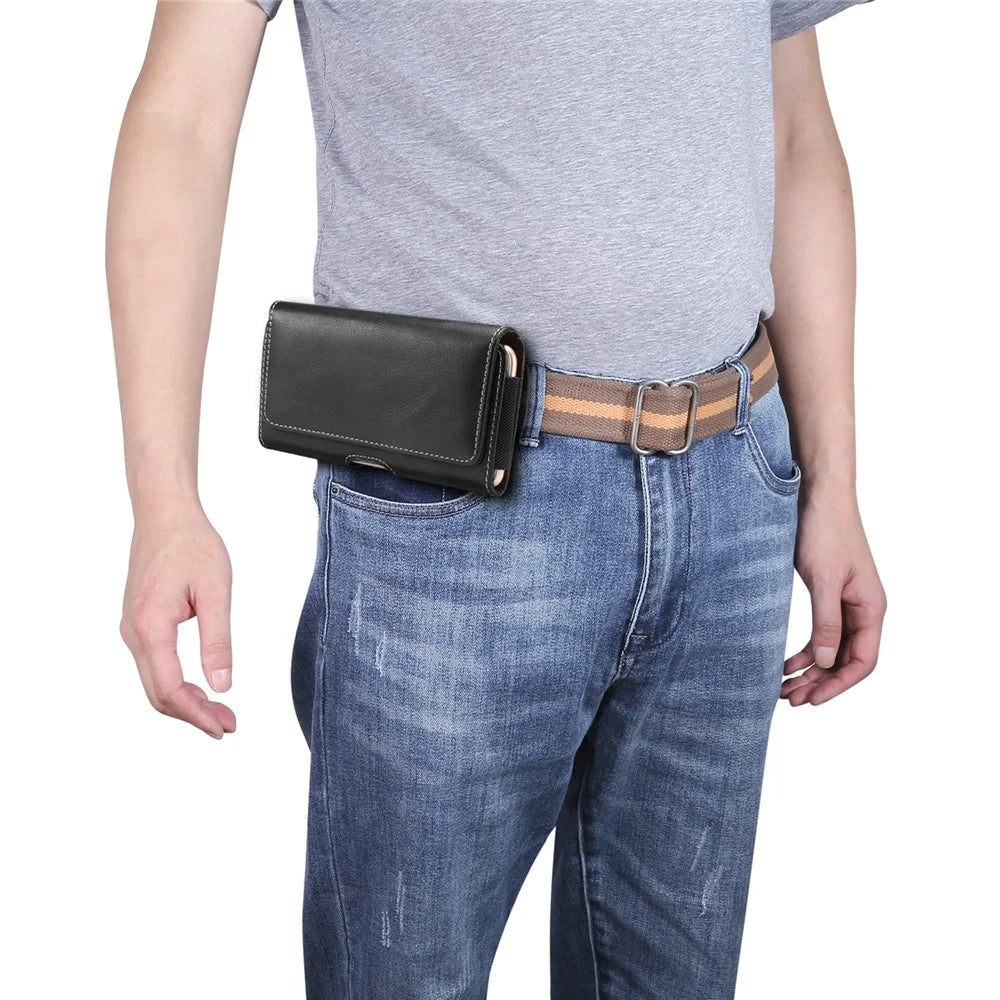 Men PU Leather Cross Matte Classic Waist-hanging for 6.4/6.5/6.9-inch Phone Case - Black - 3