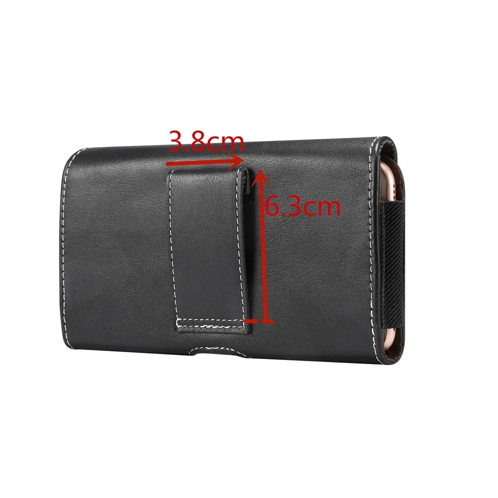 Men PU Leather Cross Matte Classic Waist-hanging for 6.4/6.5/6.9-inch Phone Case - Black - 5