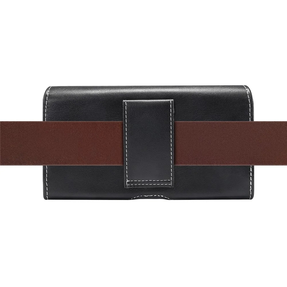 Men PU Leather Cross Matte Classic Waist-hanging for 6.4/6.5/6.9-inch Phone Case - Black - 6