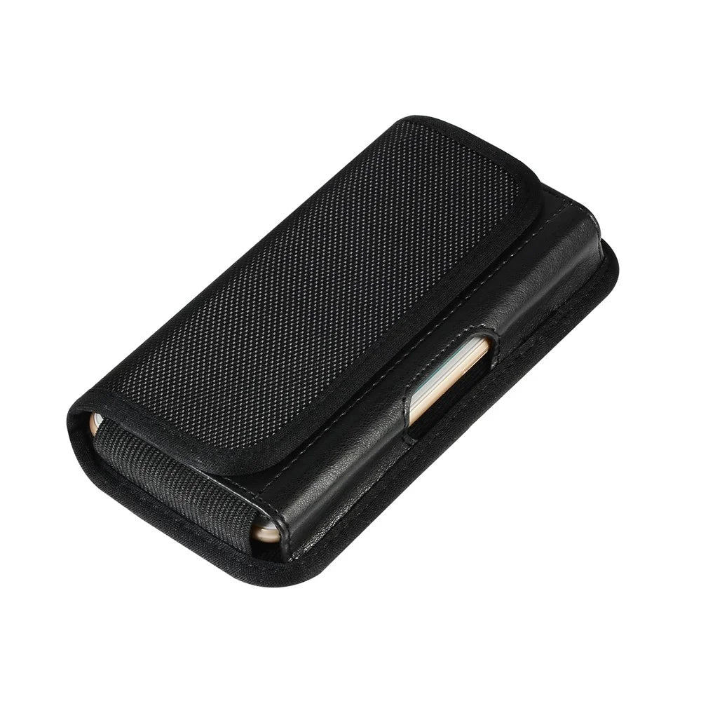 Universal Clip Hanging Waist Bag Card Holder Pouch Leather Phone Case for 5.2 inch Smartphones - Black - 3