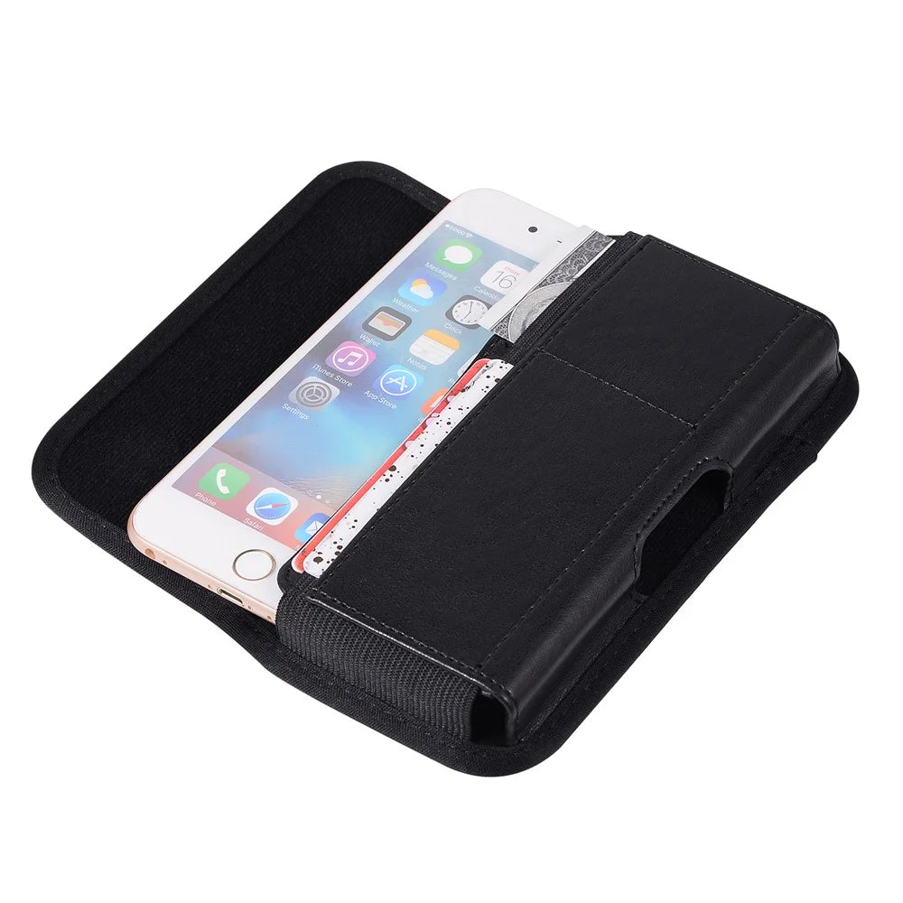Universal Clip Hanging Waist Bag Card Holder Pouch Leather Phone Case for 5.2 inch Smartphones - Black - 5