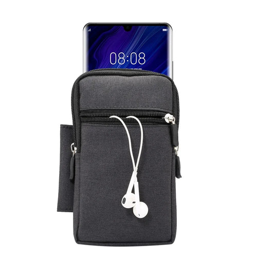 Denim Canvas Washable Zipper Phone Pouch Waist Bag, Internal Size: 10 x 17 x 2.5cm - Black - 1