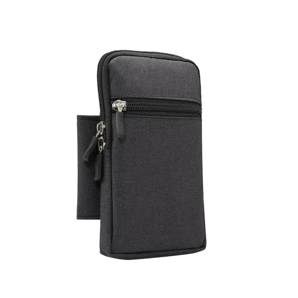 Denim Canvas Washable Zipper Phone Pouch Waist Bag, Internal Size: 10 x 17 x 2.5cm - Black - 2