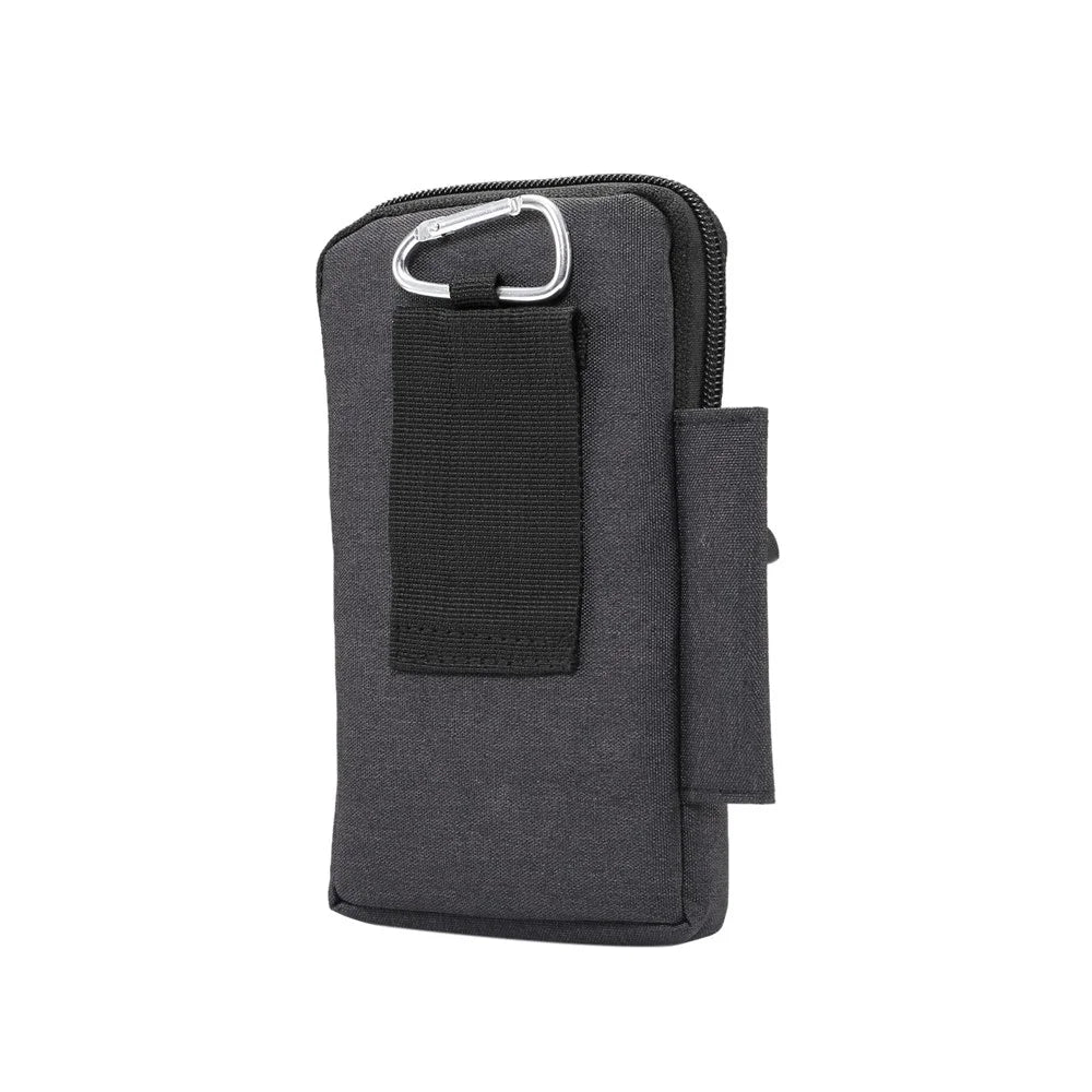 Denim Canvas Washable Zipper Phone Pouch Waist Bag, Internal Size: 10 x 17 x 2.5cm - Black - 3