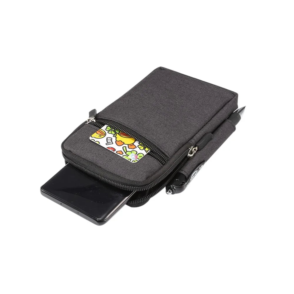 Denim Canvas Washable Zipper Phone Pouch Waist Bag, Internal Size: 10 x 17 x 2.5cm - Black - 4