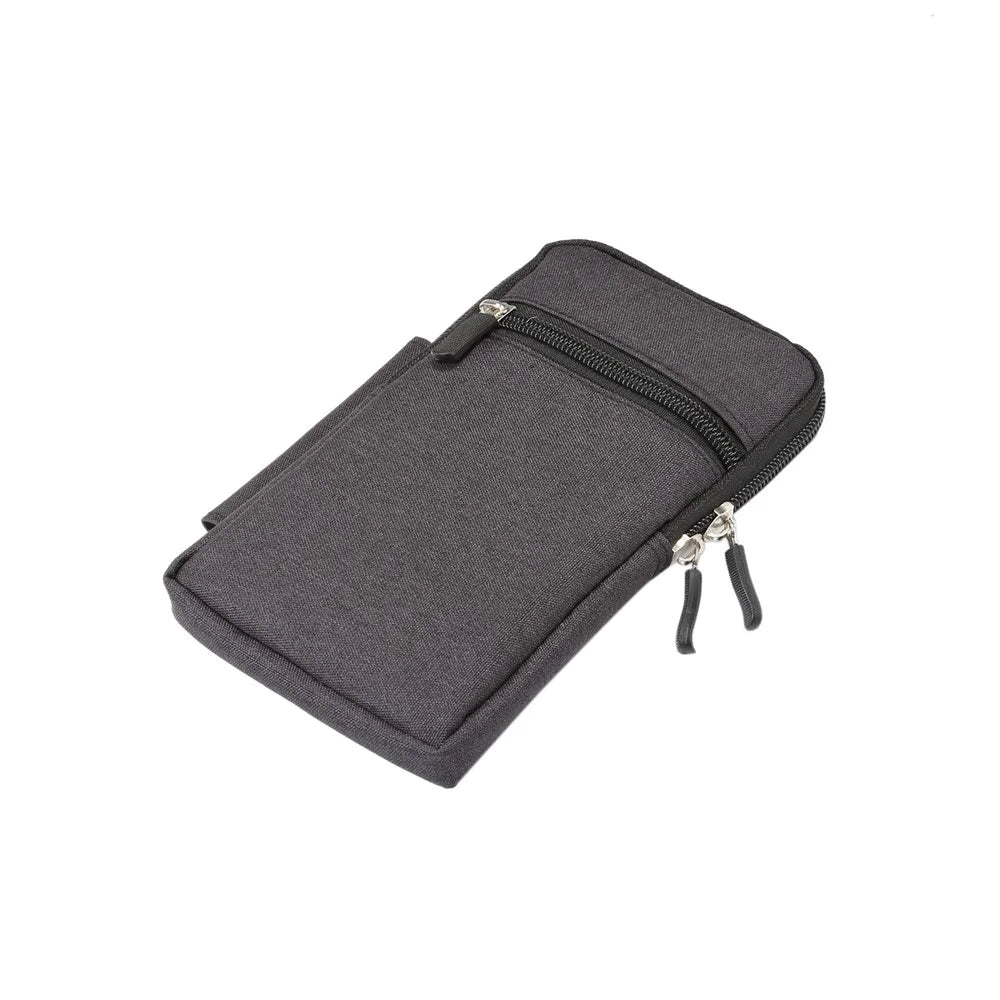 Denim Canvas Washable Zipper Phone Pouch Waist Bag, Internal Size: 10 x 17 x 2.5cm - Black - 5