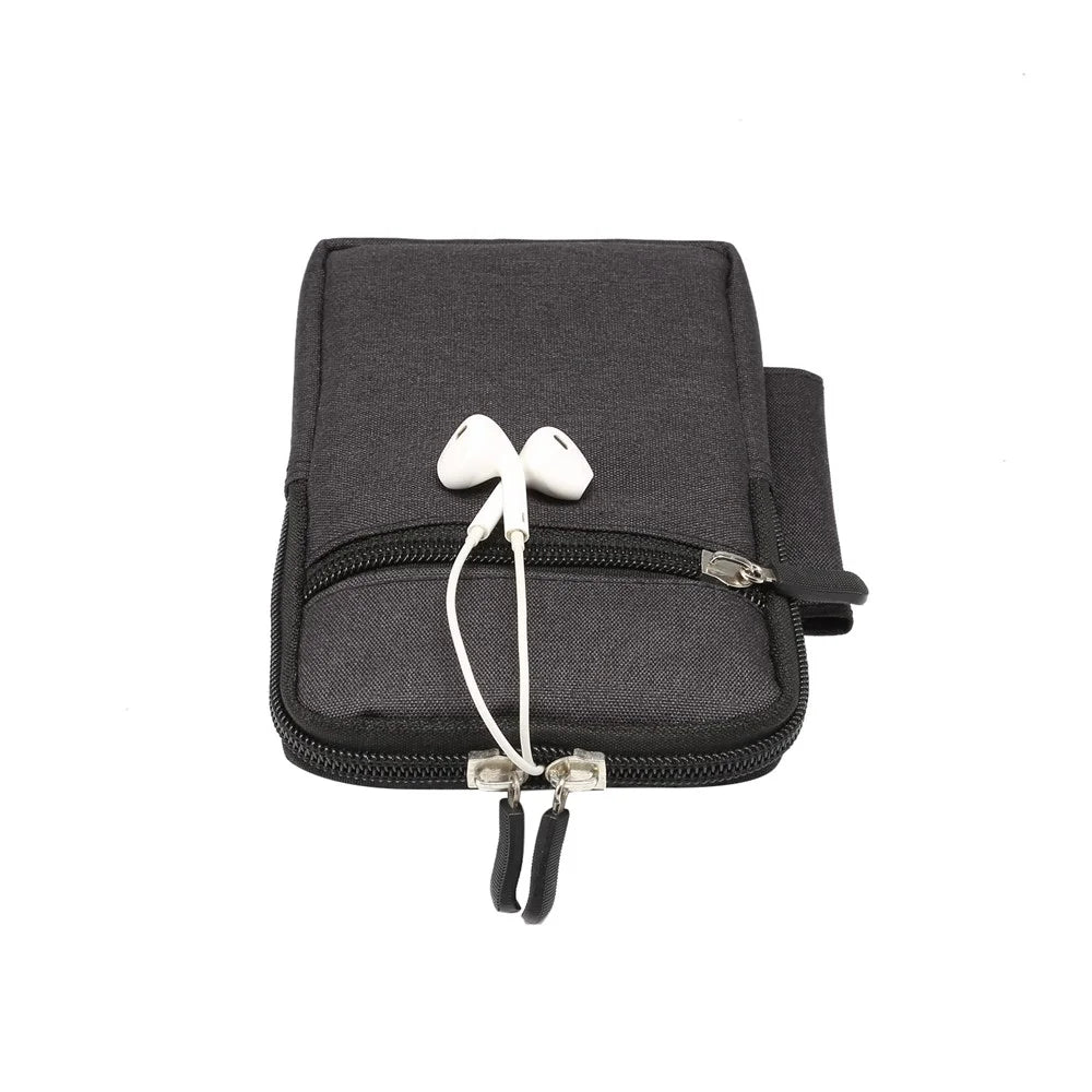 Denim Canvas Washable Zipper Phone Pouch Waist Bag, Internal Size: 10 x 17 x 2.5cm - Black - 6