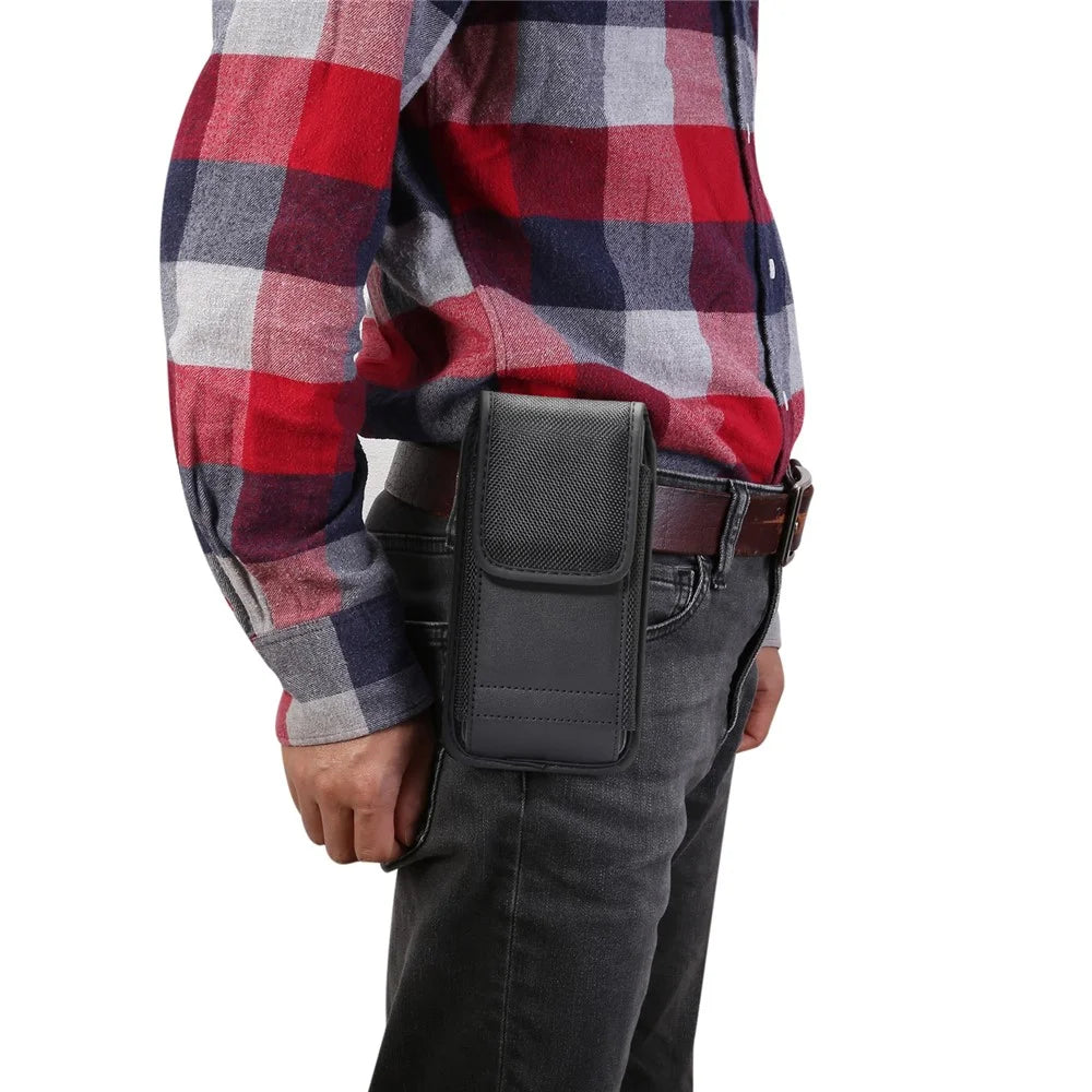 Oxford Cloth Nylon Universal Clip Hanging Waist Bag Card Holder Pouch Men Mobile Phone Bag for 6.4inch Smartphones - Black - 3
