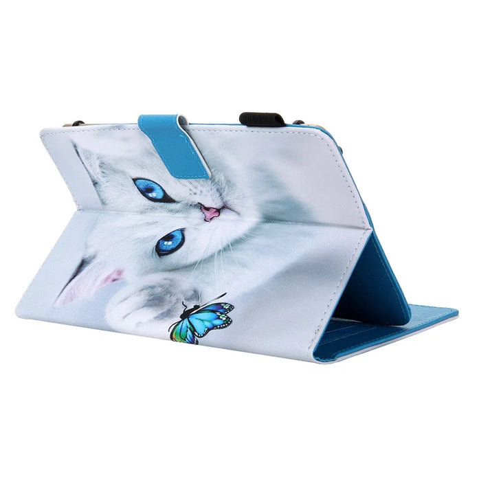 7 Inches Pattern Printing Leather Stand Tablet Protection Case Cover for Galaxy Tab J/Huawei MediaPad T3 7 3G - Cat - 3
