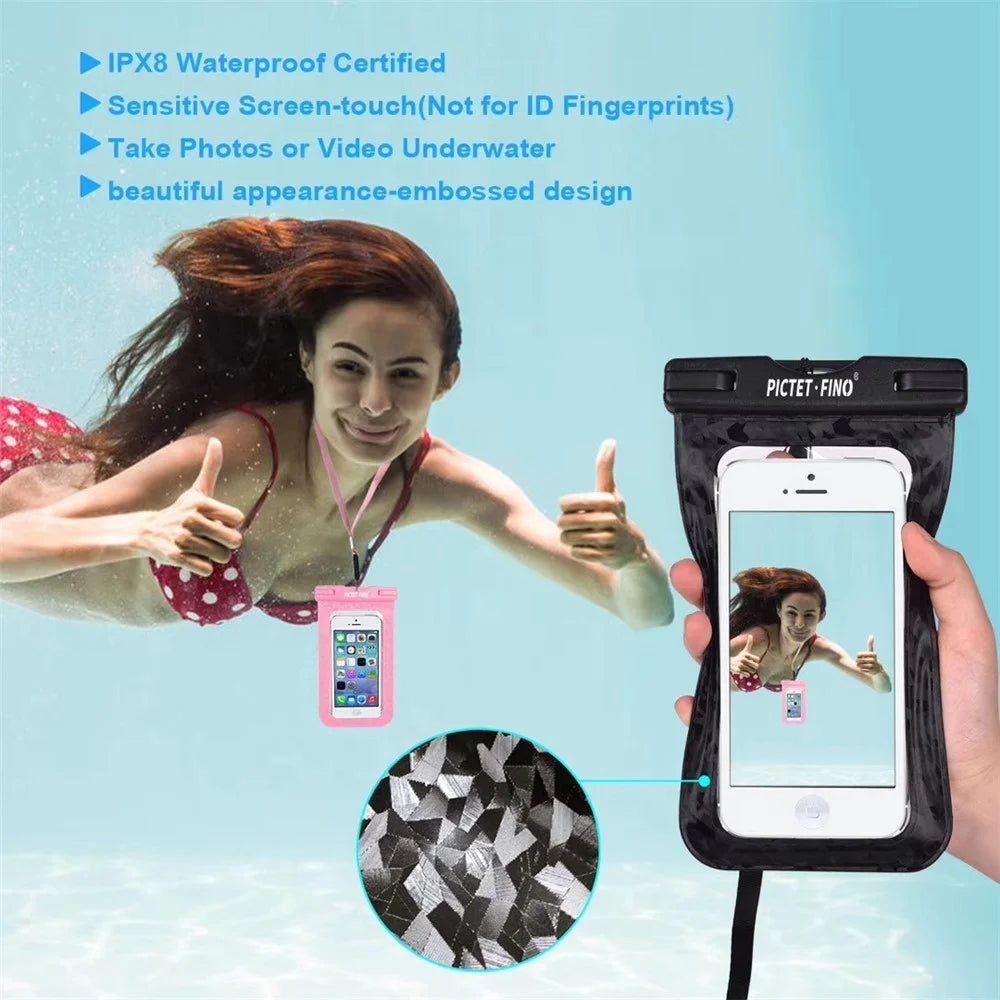 PICTET.FINO RH13 Universal IPX8 Waterproof Pouch Plastic PVC Case Bag for Cell Phone within 6.5 inches - Black - 3