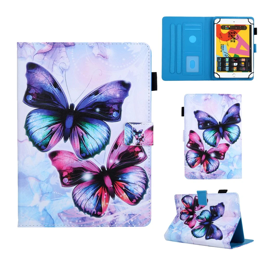 Pattern Printing Universal Leather Protective Case with Card Slots for 8-inch Tablet - Butterfly - 1