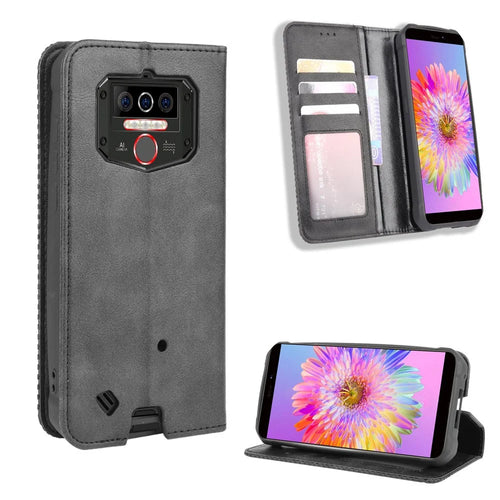 Auto-absorbed Retro PU Leather Shell Wallet Cell Phone Cover for Oukitel WP5 - Black - 1