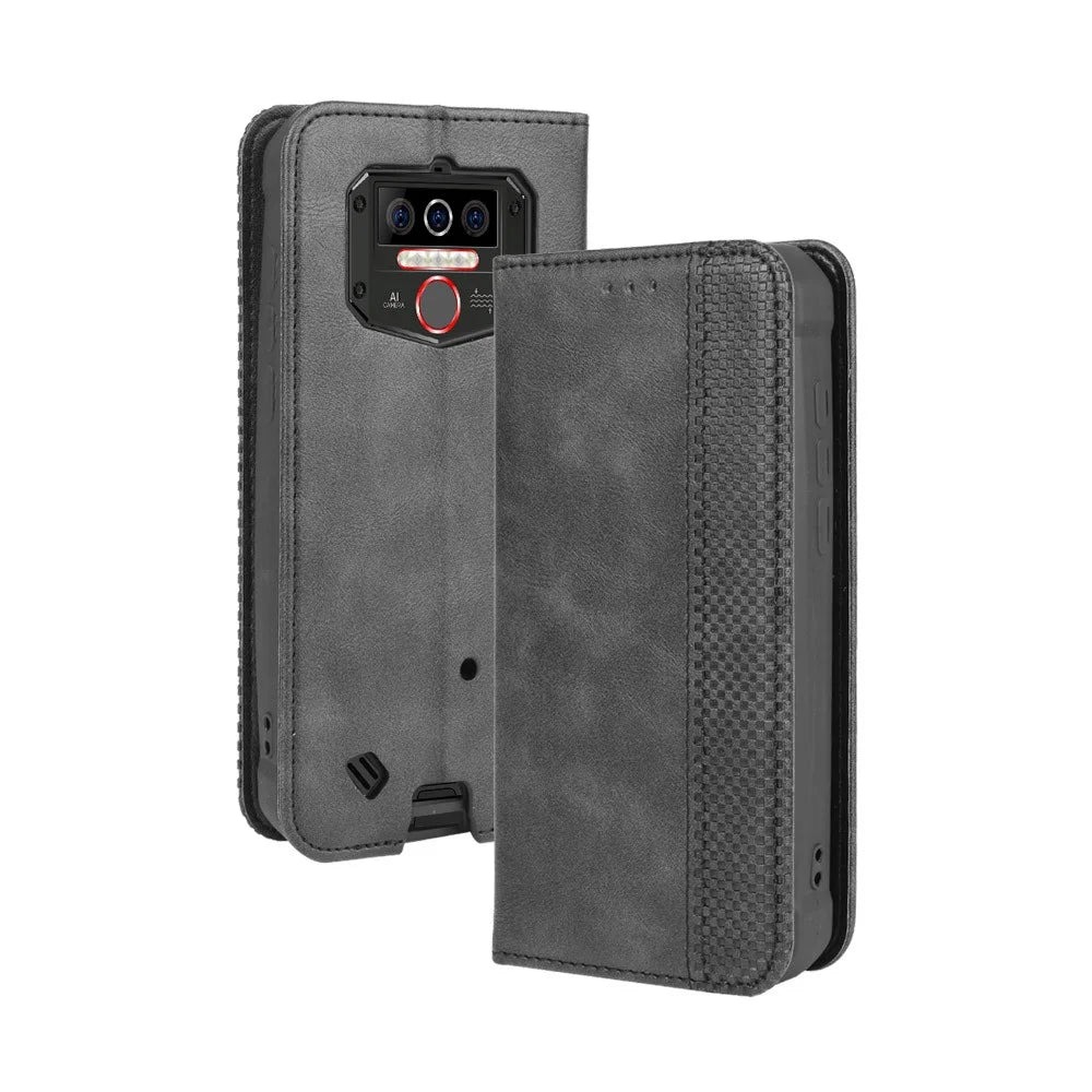 Auto-absorbed Retro PU Leather Shell Wallet Cell Phone Cover for Oukitel WP5 - Black - 2