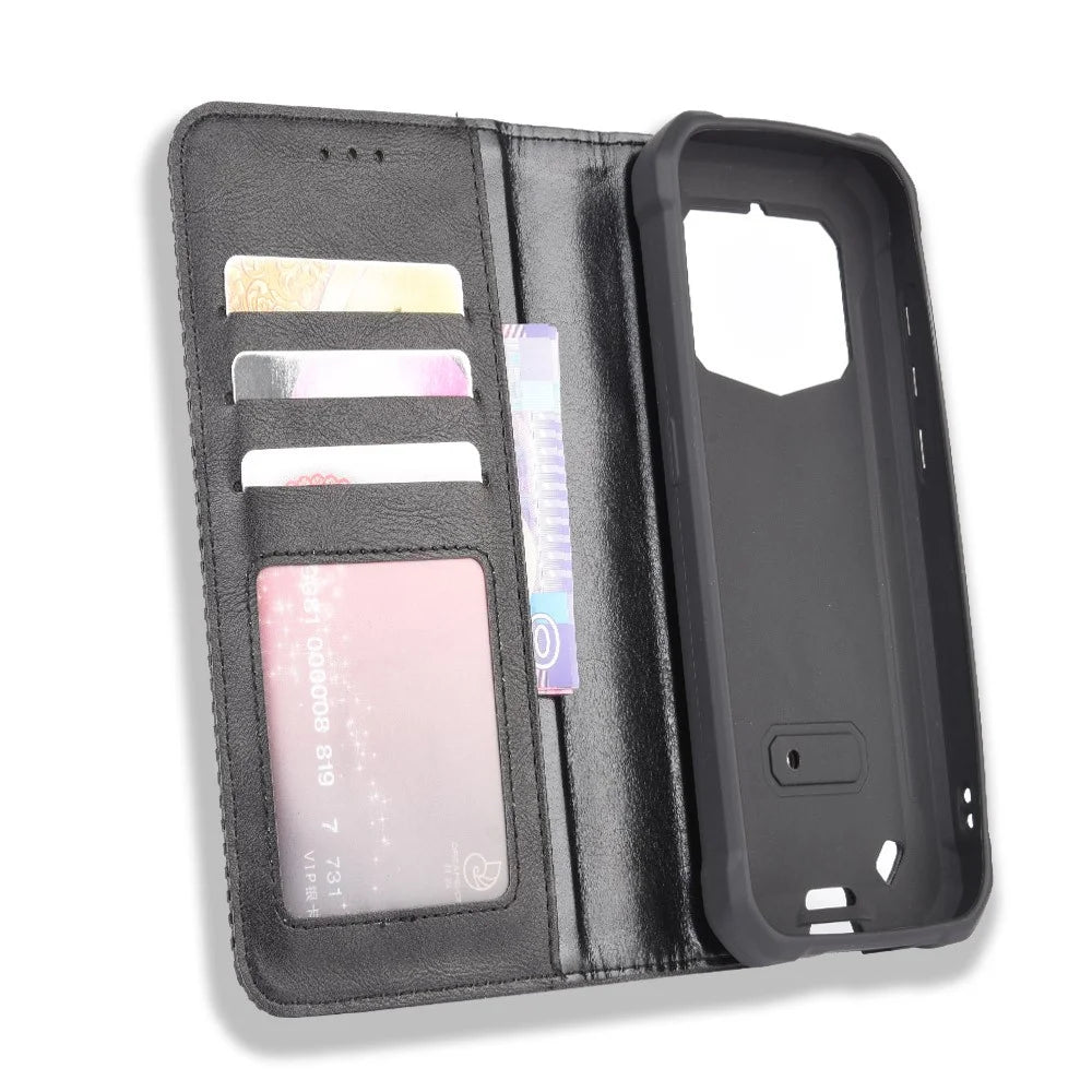 Auto-absorbed Retro PU Leather Shell Wallet Cell Phone Cover for Oukitel WP5 - Black - 4
