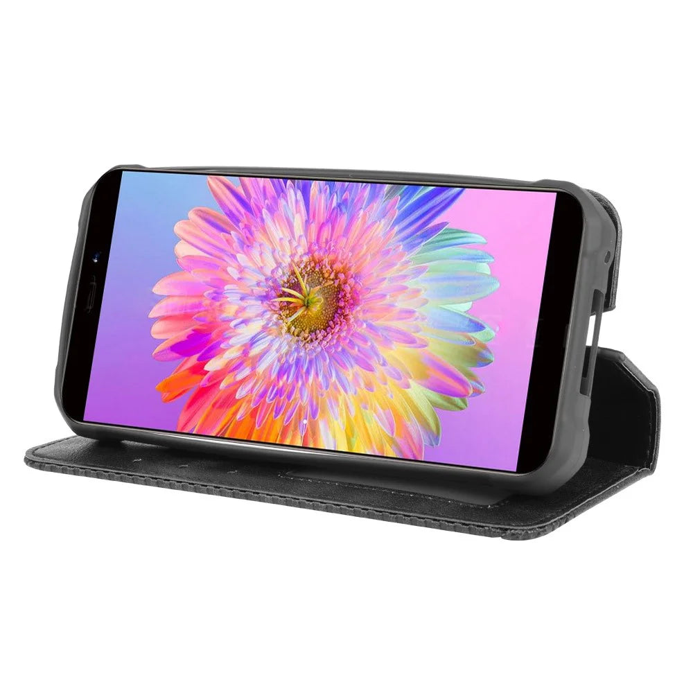 Auto-absorbed Retro PU Leather Shell Wallet Cell Phone Cover for Oukitel WP5 - Black - 6