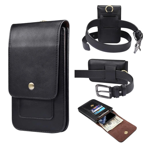 6.3-6.9 Inch Universal Wear-resistant Leather Belt Clip Phone Pouch Case for iPhone Samsung Huawei Etc. - Black - 1