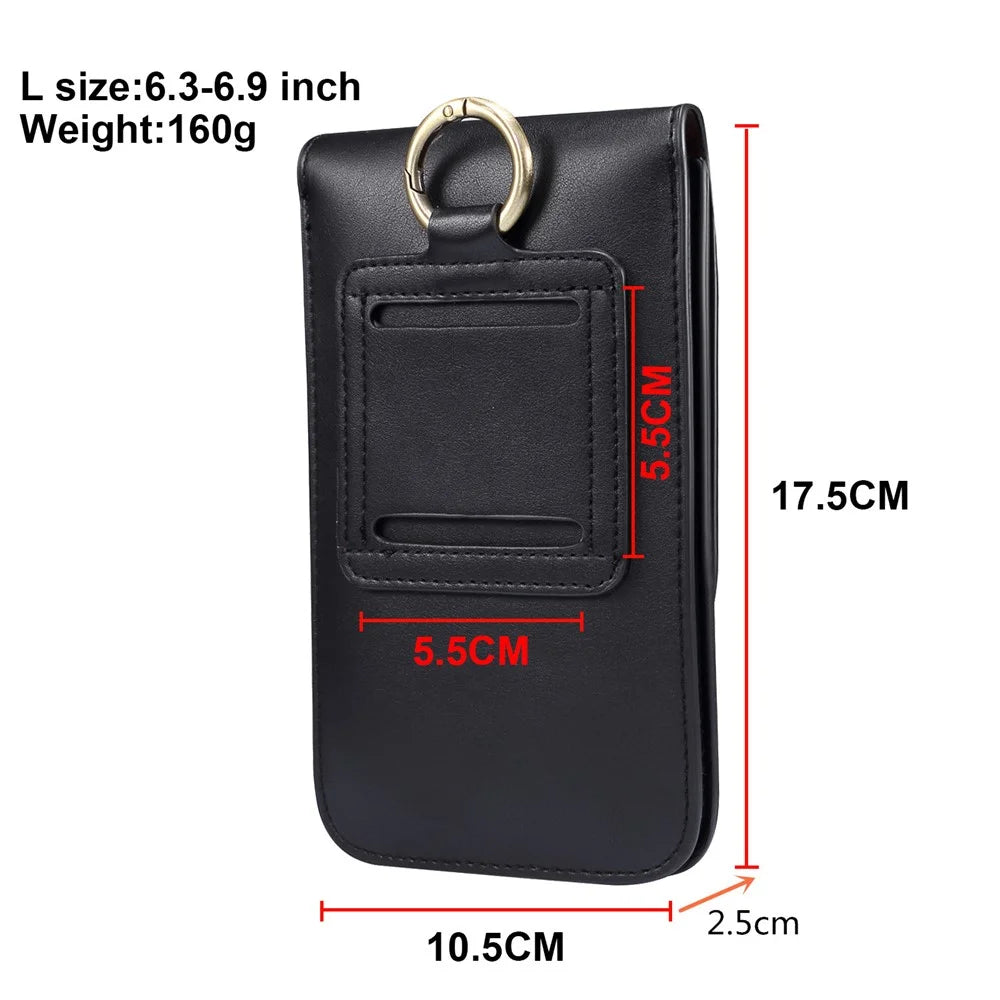 6.3-6.9 Inch Universal Wear-resistant Leather Belt Clip Phone Pouch Case for iPhone Samsung Huawei Etc. - Black - 7