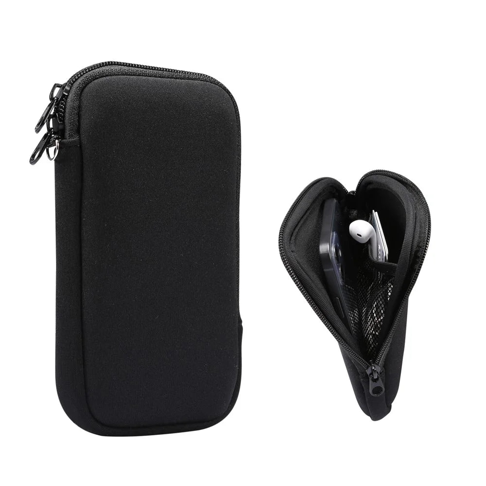 Stretch Hanging Bag  Phone Pouch Zippered Cover for iPhone 12 mini/11 Pro etc. 4.7-5.4 inch Cell Phone - Black - 1