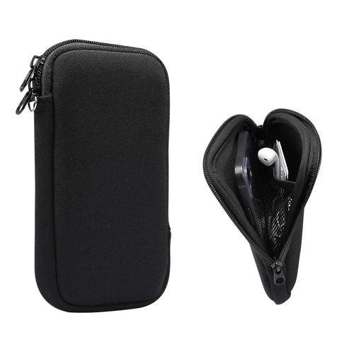 Hanging Bag Elastic Phone Pouch Zippered Cover for iPhone 12 Pro Max etc. 6.7-6.9 inch Cell Phone - Black - 1