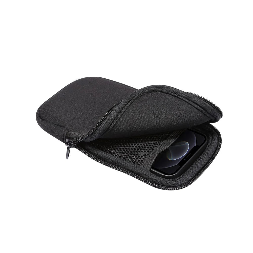 Hanging Bag Elastic Phone Pouch Zippered Cover for iPhone 12 Pro Max etc. 6.7-6.9 inch Cell Phone - Black - 3
