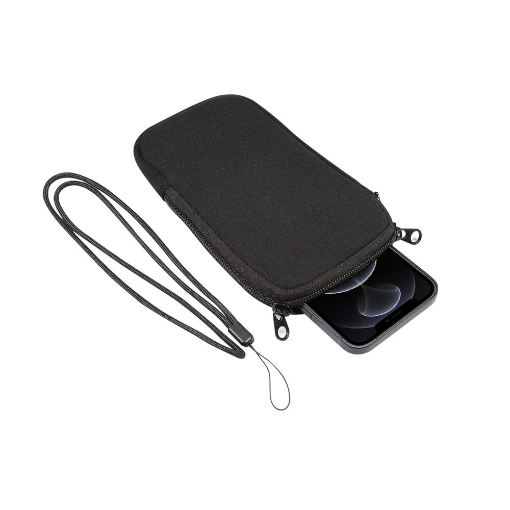 Hanging Bag Elastic Phone Pouch Zippered Cover for iPhone 12 Pro Max etc. 6.7-6.9 inch Cell Phone - Black - 5