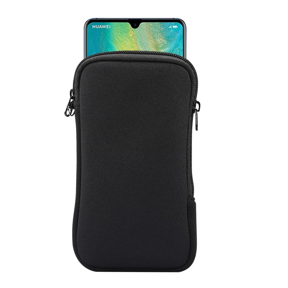 Stretch Hanging Bag Phone Pouch Zippered Cover for Huawei Mate 20 X / Xiaomi Mi Max 3 etc. 7.2-inch Phone - Black - 2