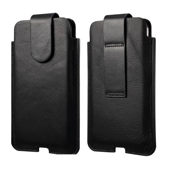 Genuine Leather Hanging Waist Bag Phone Pouch Men Side Bag Phone Case for 6.7-inch Smartphones - Black - 1