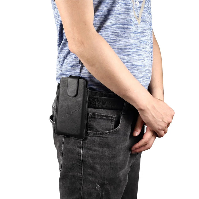 Genuine Leather Hanging Waist Bag Phone Pouch Men Side Bag Phone Case for 6.7-inch Smartphones - Black - 2