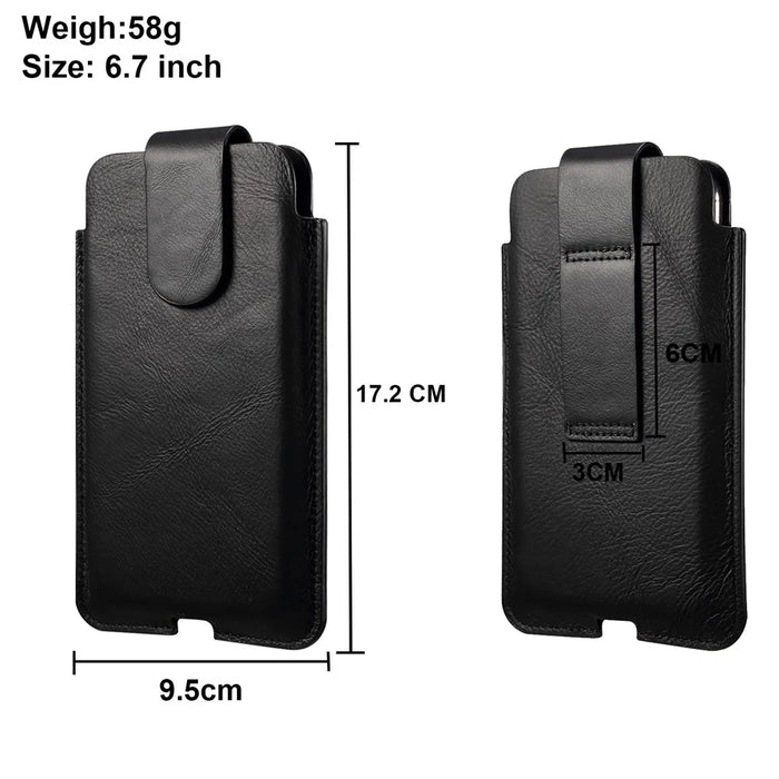 Genuine Leather Hanging Waist Bag Phone Pouch Men Side Bag Phone Case for 6.7-inch Smartphones - Black - 4
