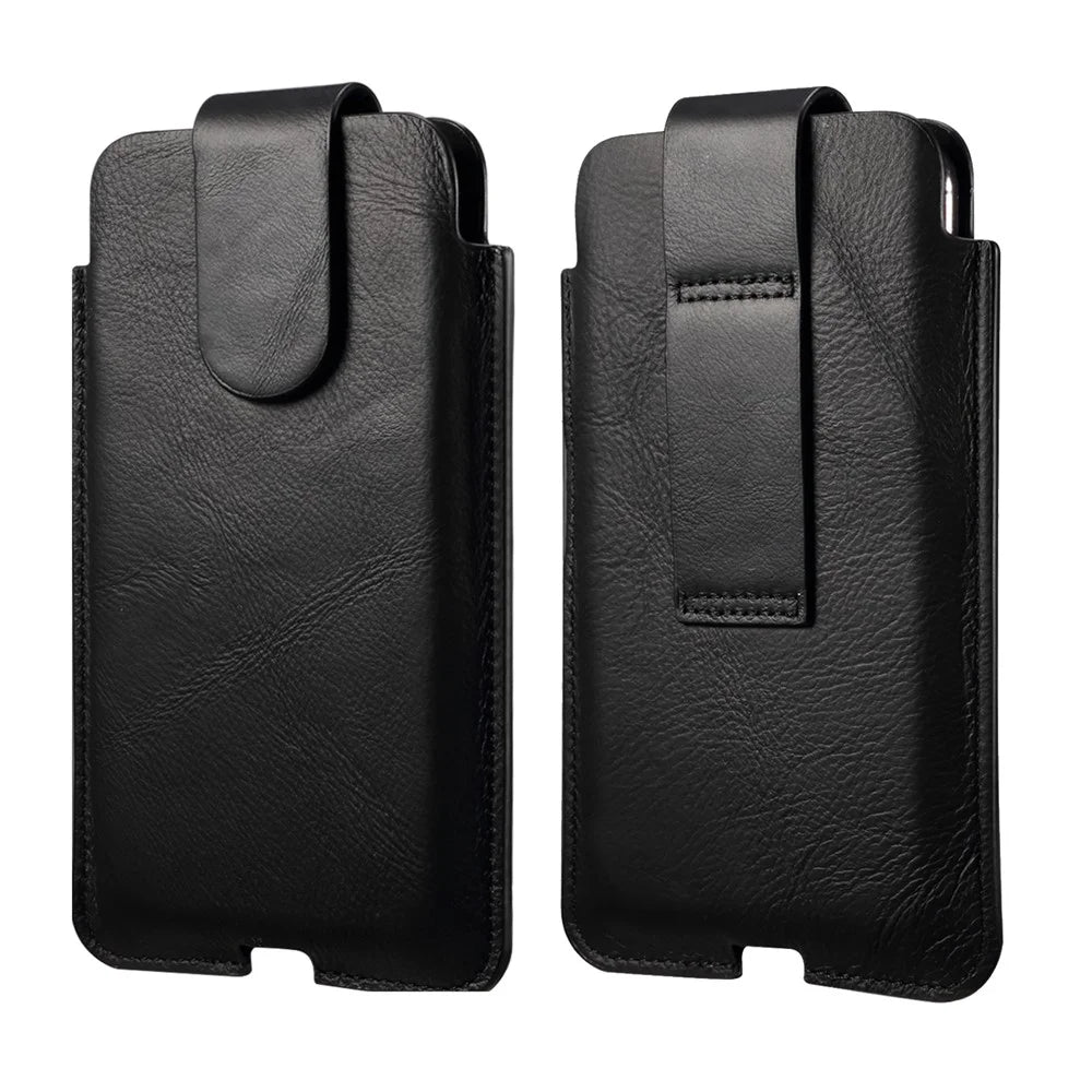 Genuine Leather Hanging Waist Bag Phone Pouch Men Side Bag Phone Case for 7.2-inch Smartphones - Black - 1