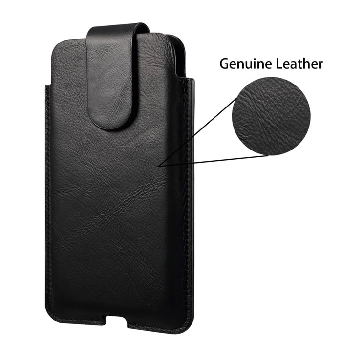 Genuine Leather Hanging Waist Bag Phone Pouch Men Side Bag Phone Case for 7.2-inch Smartphones - Black - 3