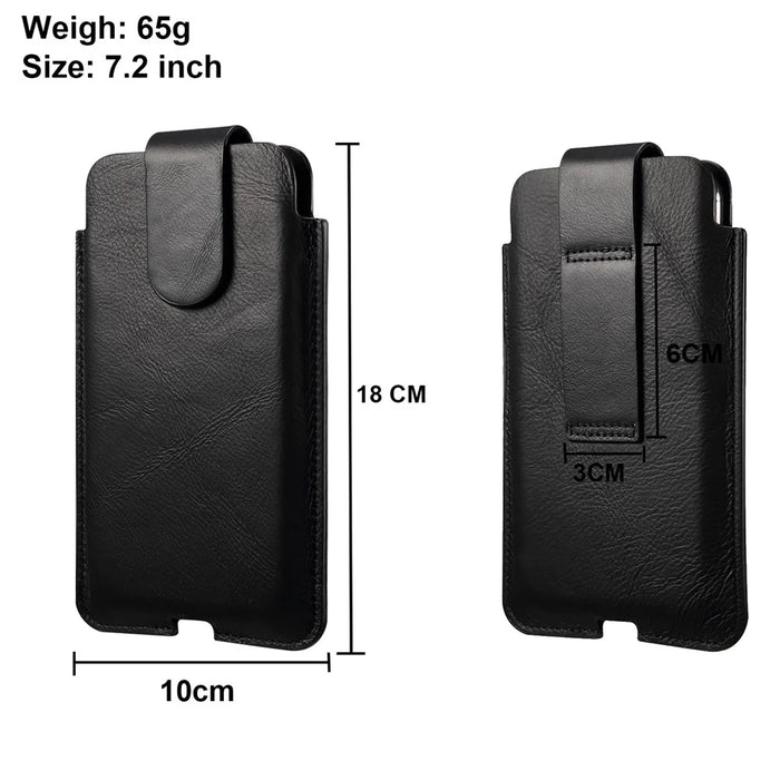 Genuine Leather Hanging Waist Bag Phone Pouch Men Side Bag Phone Case for 7.2-inch Smartphones - Black - 4