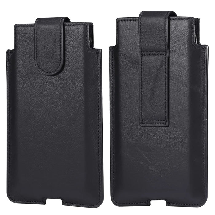 Genuine Leather Hanging Waist Bag Phone Pouch Men Side Bag Phone Case for 5.5''-6.5'' Smartphones - Black - 1