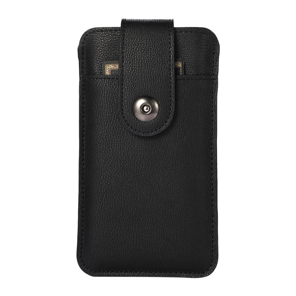 PU Leather Mobile Phone Protective Case Bag Holder with Card Slot, Inner Size 17.8x9.8 cm - Black - 2
