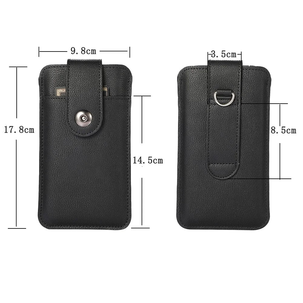 PU Leather Mobile Phone Protective Case Bag Holder with Card Slot, Inner Size 17.8x9.8 cm - Black - 4
