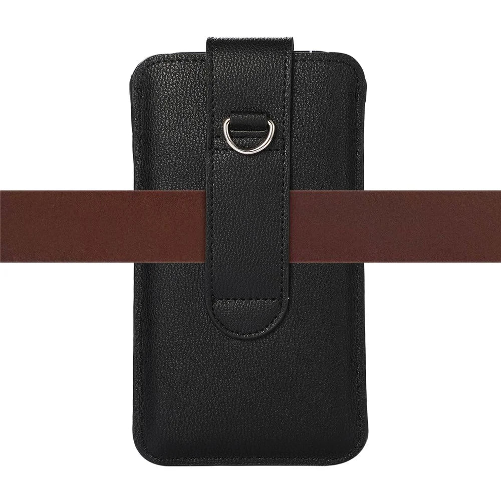 PU Leather Mobile Phone Protective Case Bag Holder with Card Slot, Inner Size 17.8x9.8 cm - Black - 5