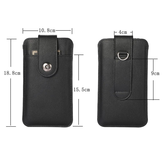 PU Leather Mobile Phone Storage Bag Case Protector Card Holder, Inner Size 18.8x10.8 cm - Black - 4