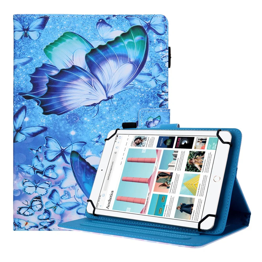Pattern Printing Universal Shock-proof Leather Tablet Case for 7-inch Tablets - Blue Butterfly - 1