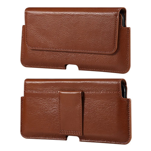Leather Cover Phone Pouch for iPhone 12 / 12 Pro / Samsung Galaxy S21 / S20 Waist Bag Belt Case Clip Holster - Brown - 1