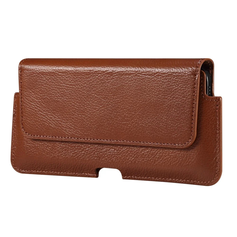 Leather Cover Phone Pouch for iPhone 12 / 12 Pro / Samsung Galaxy S21 / S20 Waist Bag Belt Case Clip Holster - Brown - 2
