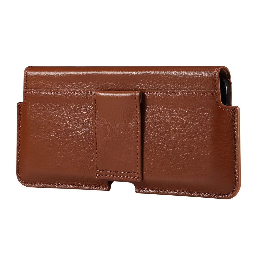 Leather Cover Phone Pouch for iPhone 12 / 12 Pro / Samsung Galaxy S21 / S20 Waist Bag Belt Case Clip Holster - Brown - 3
