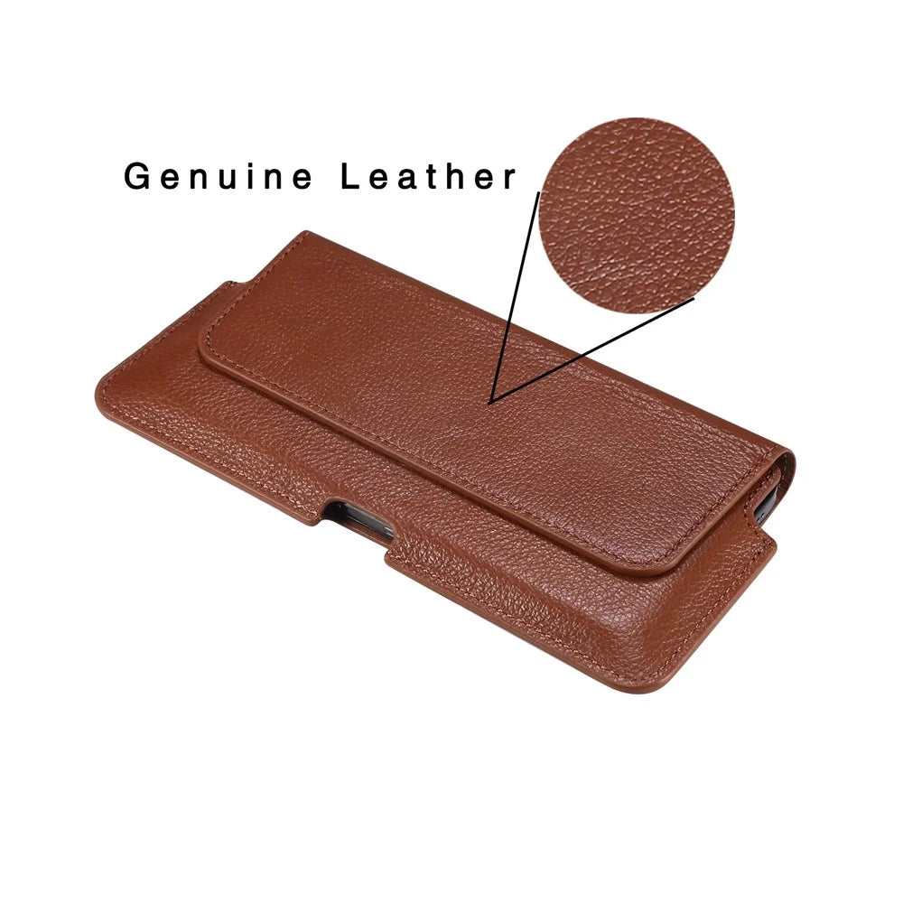 Leather Cover Phone Pouch for iPhone 12 / 12 Pro / Samsung Galaxy S21 / S20 Waist Bag Belt Case Clip Holster - Brown - 4