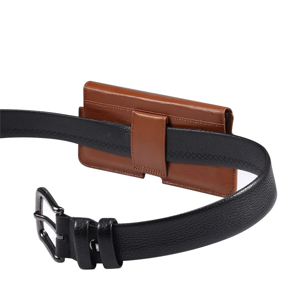 Leather Cover Phone Pouch for iPhone 12 / 12 Pro / Samsung Galaxy S21 / S20 Waist Bag Belt Case Clip Holster - Brown - 5