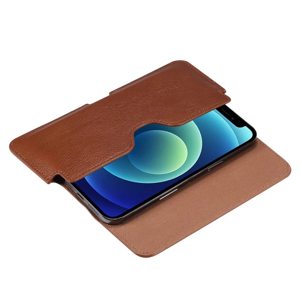 Leather Cover Phone Pouch for iPhone 12 / 12 Pro / Samsung Galaxy S21 / S20 Waist Bag Belt Case Clip Holster - Brown - 7