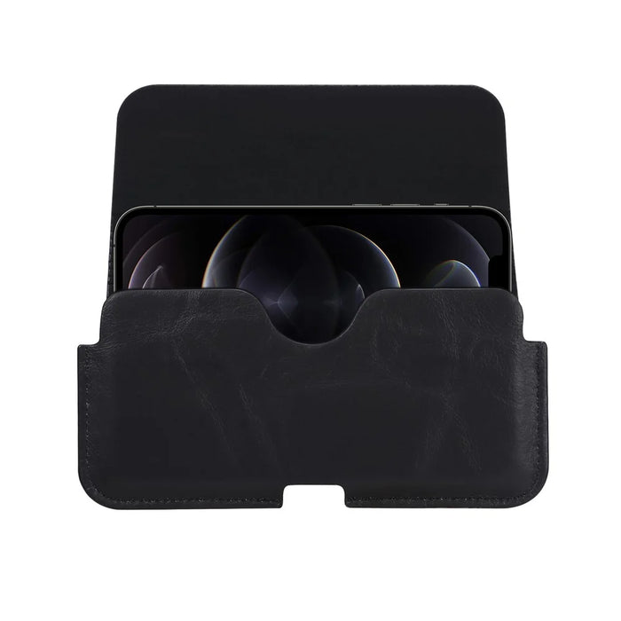 Leather Phone Belt Case Waist Bag Vertical Phone Pouch Cover Belt Clip for iPhone 11 Pro Max 5.5-6.5 inch Phone - Black - 3
