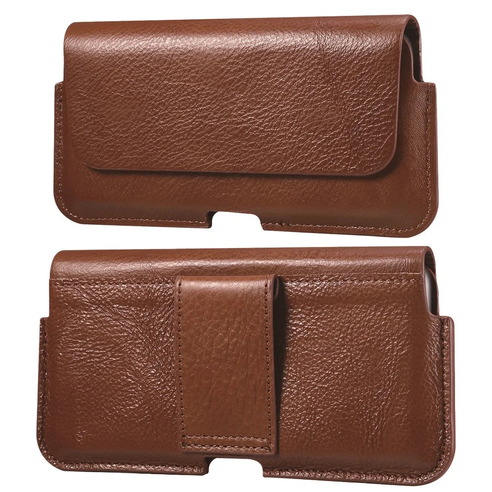 Universal Vertical Flip Leather Phone Pouch Cover Waist Holster Bag Belt Case for iPhone 12 Pro Max 6.7 inch Phone - Brown - 1