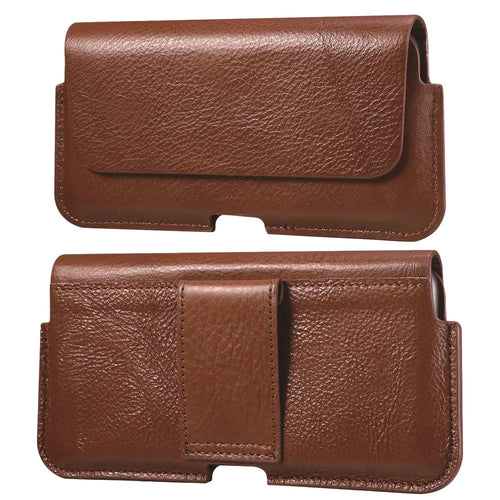 Universal Vertical Flip Leather Phone Pouch Cover Waist Holster Bag Belt Case for iPhone 12 Pro Max 6.7 inch Phone - Brown - 1