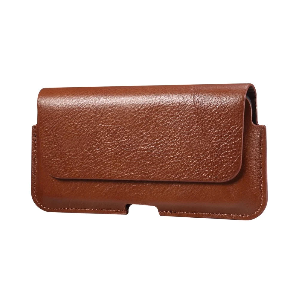 Universal Vertical Flip Leather Phone Pouch Cover Waist Holster Bag Belt Case for iPhone 12 Pro Max 6.7 inch Phone - Brown - 2