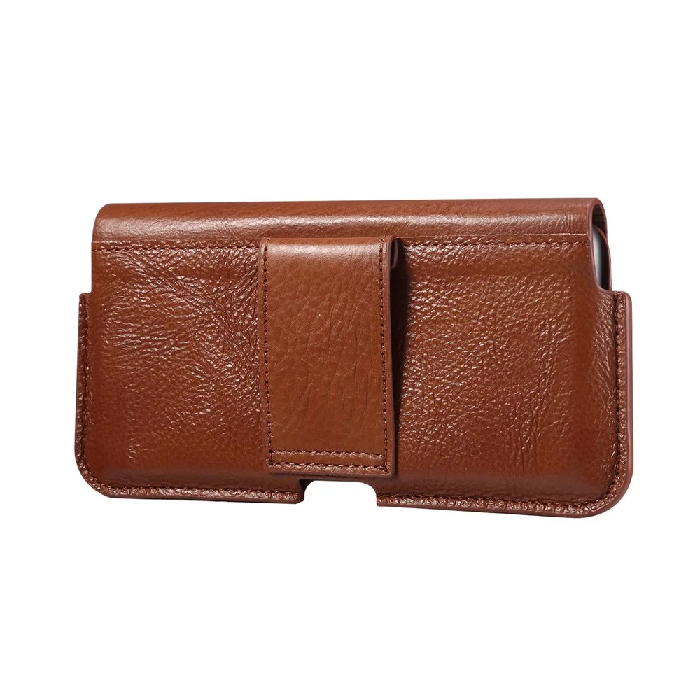 Universal Vertical Flip Leather Phone Pouch Cover Waist Holster Bag Belt Case for iPhone 12 Pro Max 6.7 inch Phone - Brown - 3