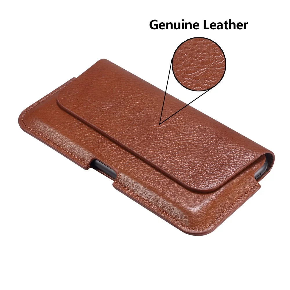 Universal Vertical Flip Leather Phone Pouch Cover Waist Holster Bag Belt Case for iPhone 12 Pro Max 6.7 inch Phone - Brown - 4